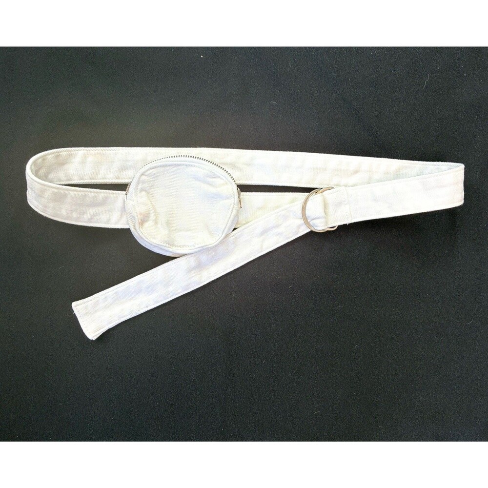 Vintage White Cotton Belt Bag Zip Pouch Fanny Pack Adjustable 48” D-ring Hippie